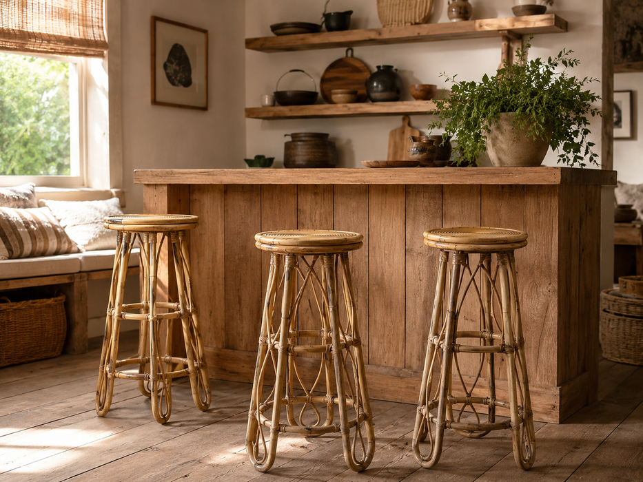 Vintage Sculptural Rattan Bar Stool, Japan, 1970s