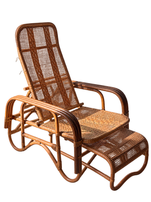 Mid-Century Adjustable Rattan Lounge Chair with Retractable Footrest, Japan