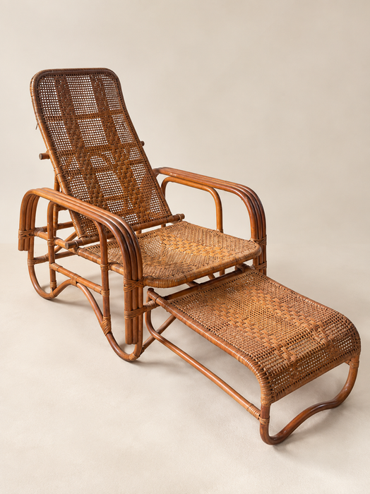 Mid-Century Adjustable Rattan Lounge Chair with Retractable Footrest, Japan