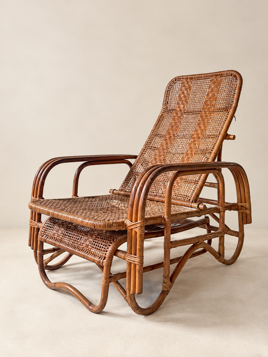 Mid-Century Adjustable Rattan Lounge Chair with Retractable Footrest, Japan