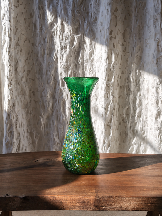 Vintage Modern Green Art Glass Vase Budveszel Gyula Hungary 1990s