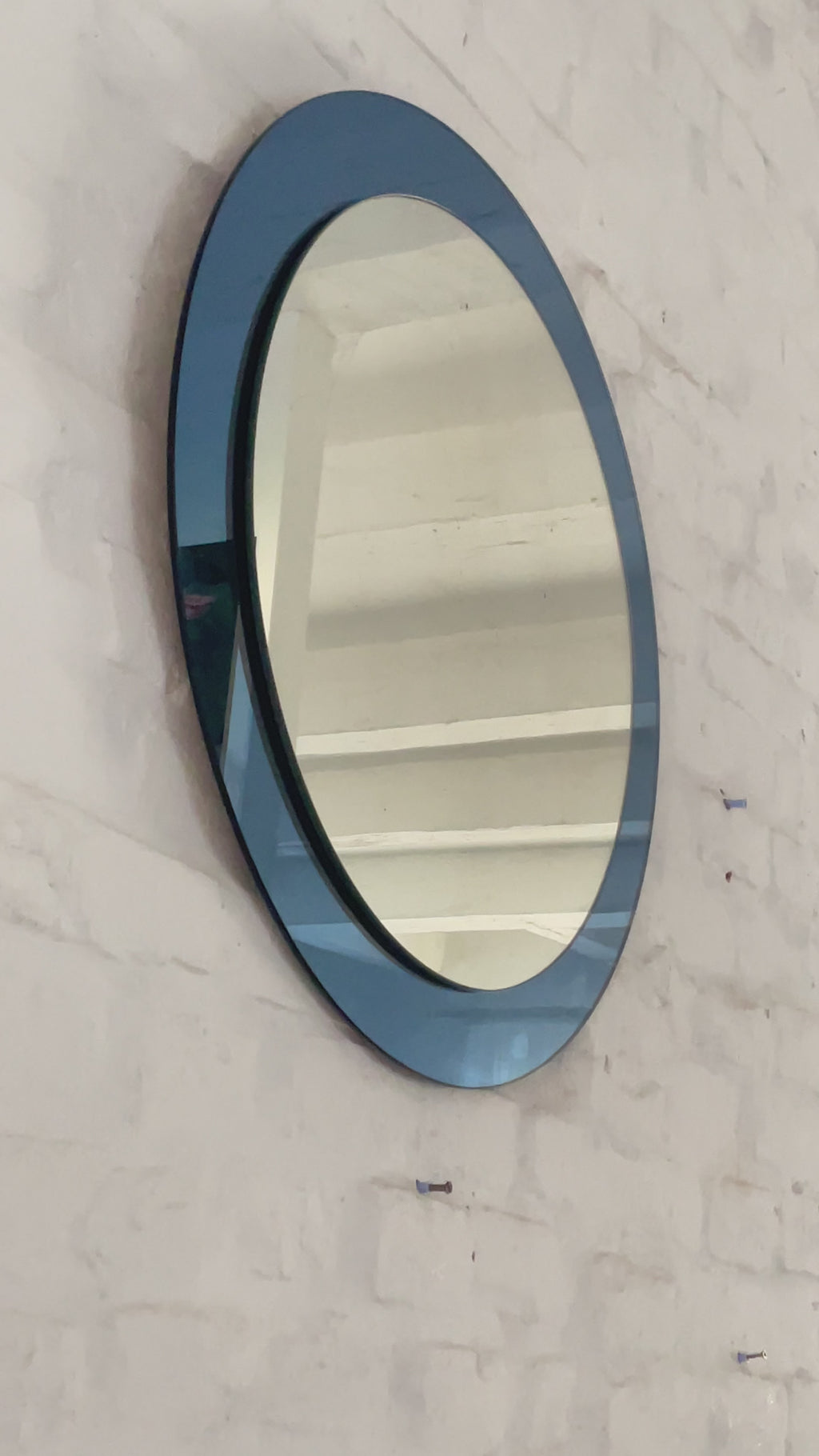 Blue Glass Wall Mirror Italian 1970s