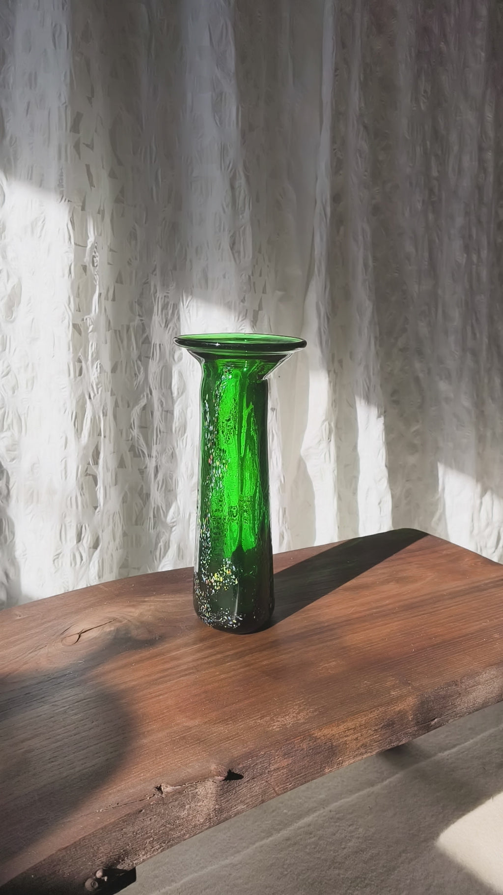 Vintage Modern Free-Form Green Art Glass Vase Budveszel Gyula Hungary 1990s