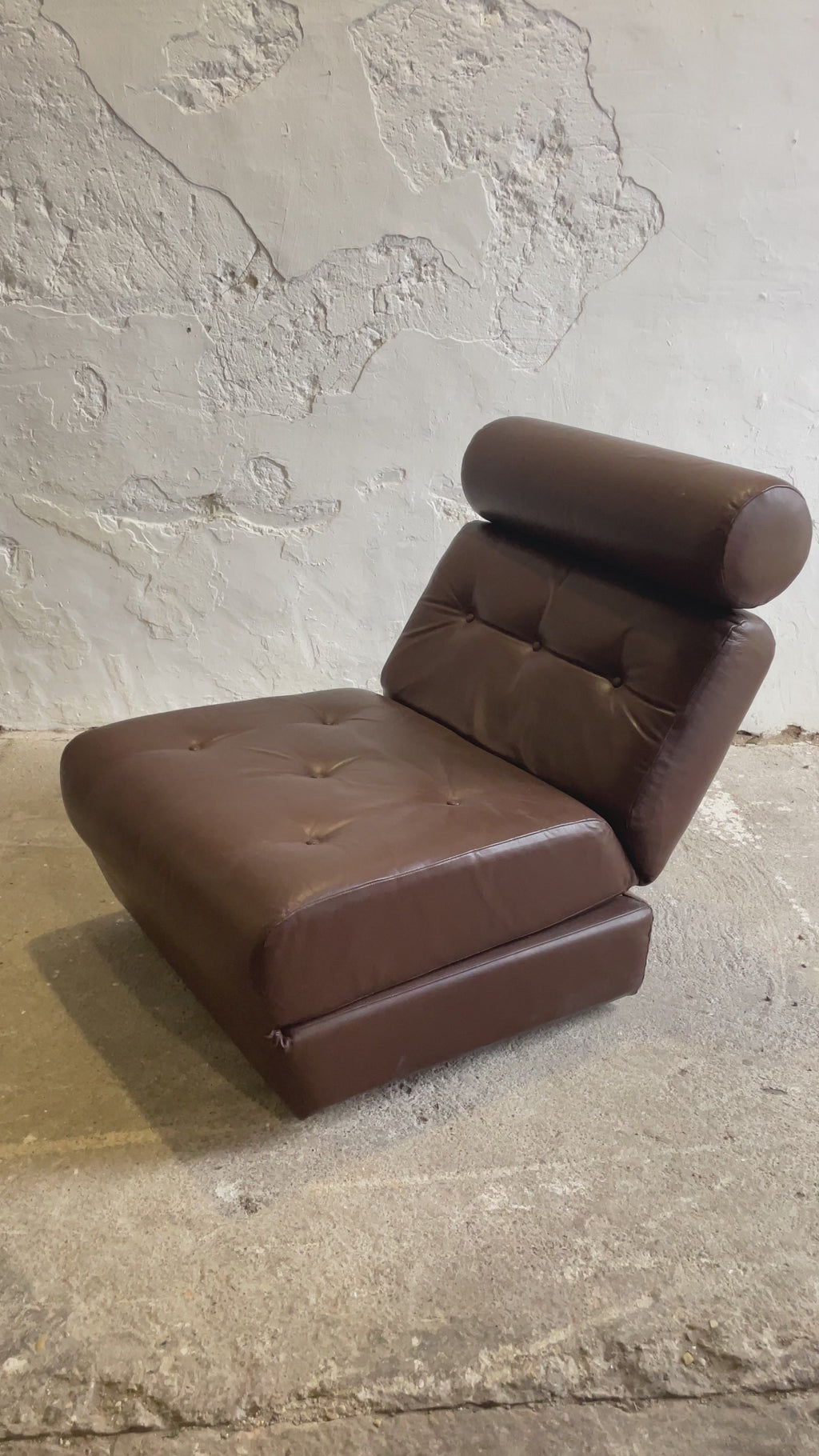Vintage Yugoslav Design Convertible Leather Chair Bed, 1970s