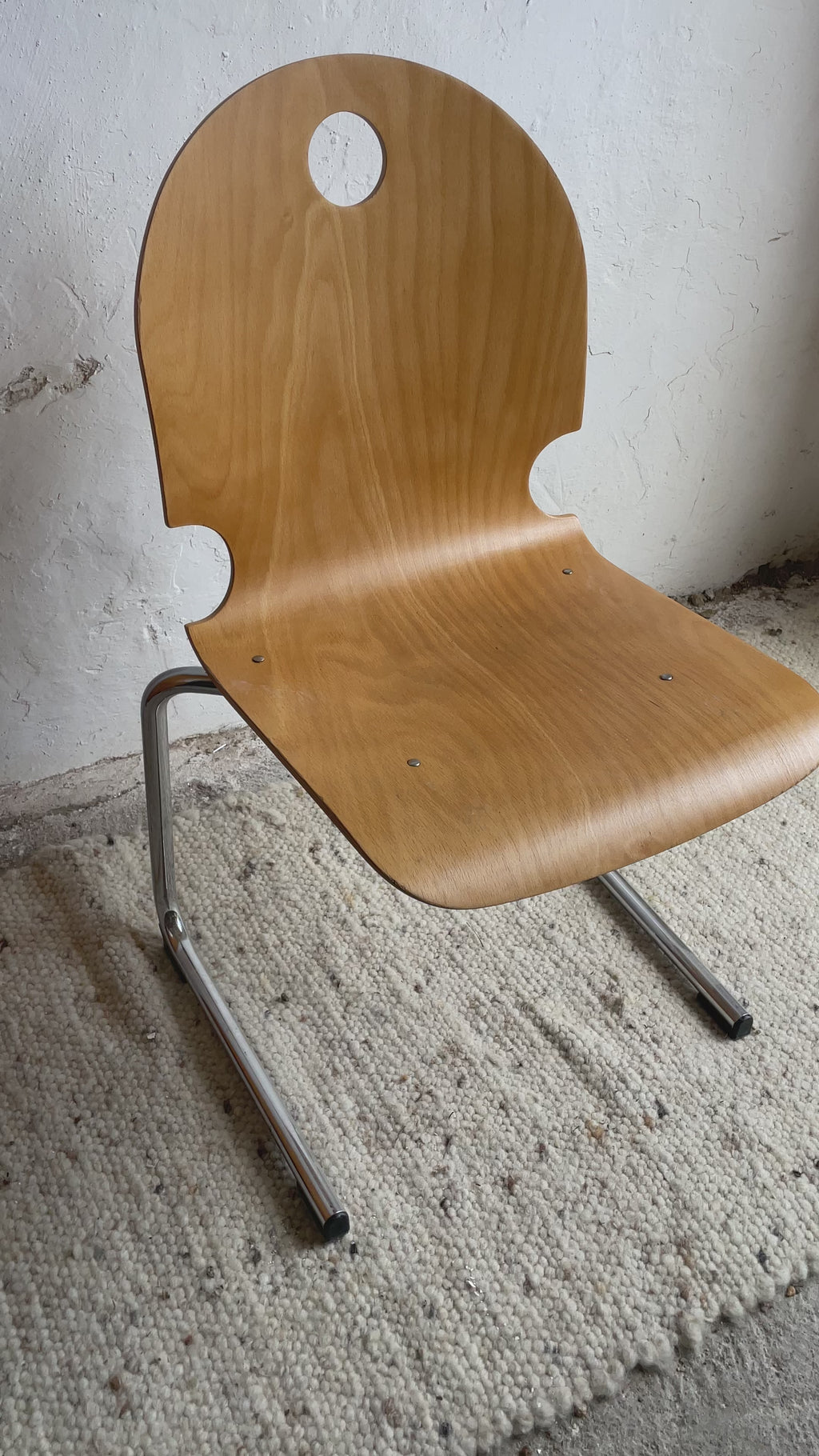 Mid-Century Stacking Chair Bentwood and Chrome France 1980s