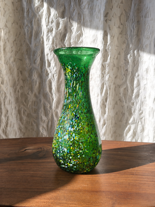 Vintage Modern Green Art Glass Vase Budveszel Gyula Hungary 1990s