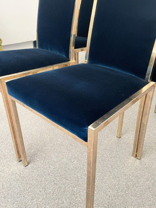 Set of 8 Blue Velvet Dining Chairs, Italy, 1970
